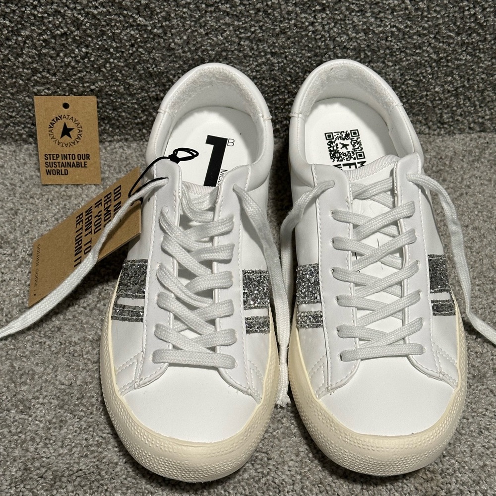 Golden Goose YAYTAY White Sneakers with Silver Glitter Stripes